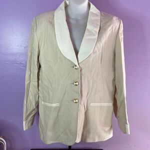 Suits Me Beige/White Button Down  Women's Blazer Size 14
